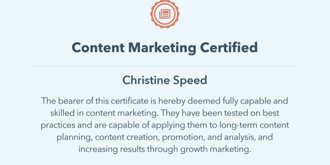 Content Marketing Certification Christine Speed