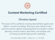 Content Marketing Certification Christine Speed