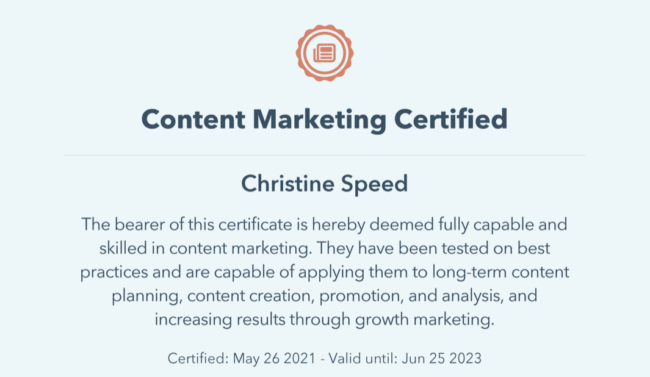 Content Marketing Certification Christine Speed