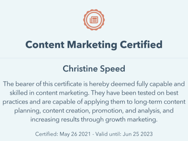 Content Marketing Certification Christine Speed