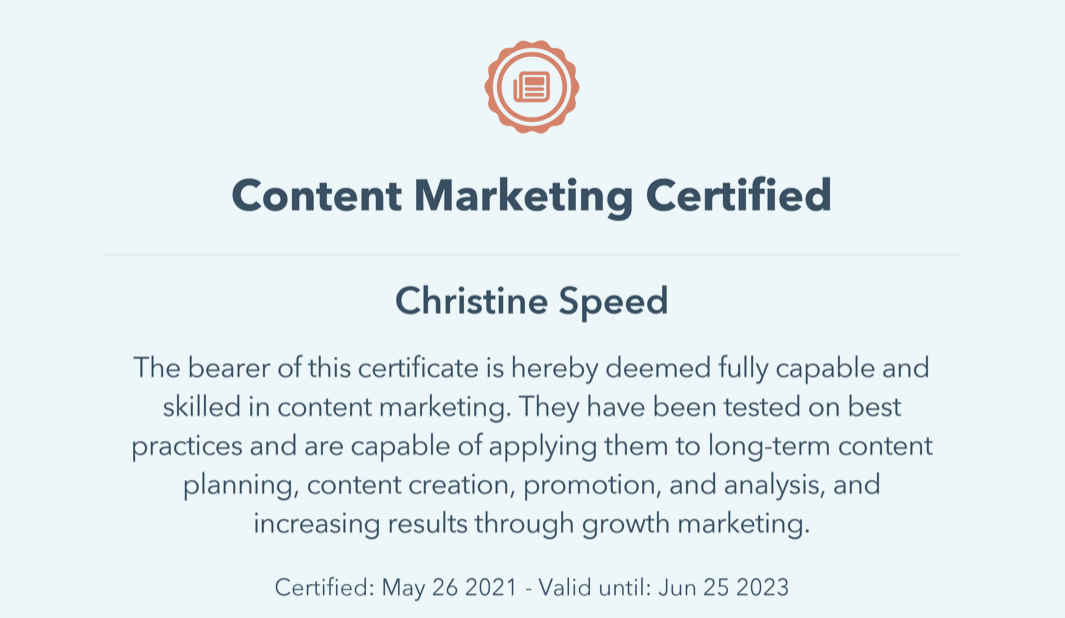 Content Marketing Certification Christine Speed
