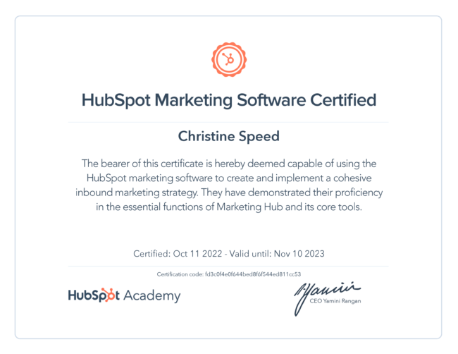 HubSpot CRM Marketing Software Certified